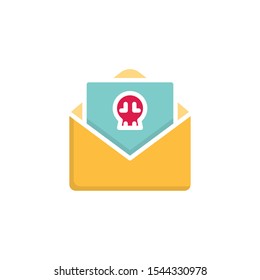 Hacking message attack flat icon, vector sign, Virus, malware, email colorful pictogram isolated on white. Symbol, logo illustration. Flat style design