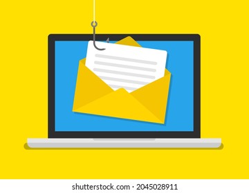 Hacking online scam laptop concept. Data phishing. Vector illustration.