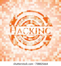 Hacking orange mosaic emblem with background