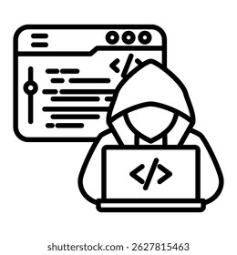 Hacking do ícone da estrutura de tópicos. Design de ícone de vetor simples em estilo de contorno. Formato de vetor editável