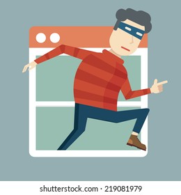 Hacking personal information. Penetration through window of program inside the computer - vector illustration