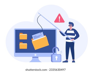 Hacken, Phishing, Betrug und Fehler, Schutz, Cyberkriminalität, Internetsicherheit, Systemtechnologie, flache design-Vektorbanner und Hintergrund