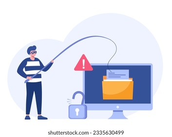 Hacking, phishing, scam and error, protection, cyber crime, internet security, system technology, flat design illustration vector banner and background