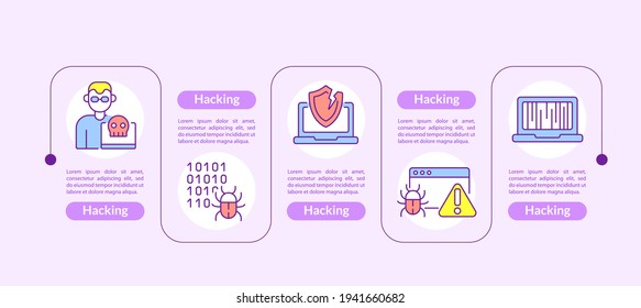 Hacking Präsentationen Design Elemente. Cyber-Kriminelle, Vektorgrafik-Vorlage. Visualisierung von Daten in fünf Schritten. Prozesszeitdiagramm. 