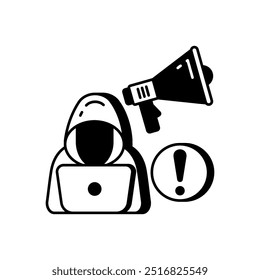 Icono del glifo de la promoción del hackeo, Ilustración vectorial