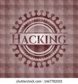 Hacking red seamless badge with geometric background.