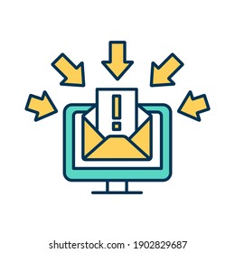 Hackeando el icono de color RGB. Ataque cibernético. Protocolo de privacidad roto. Hackeando el ordenador. Seguridad de la información personal. Protección digital. Cibercrimen, alerta de phishing. Ilustración vectorial aislada