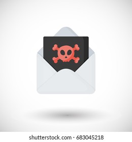 Hacking sign vector flat icon, Flat design of envelope with skull with round shadow isolated on the white background, cute vector illustration with reflections