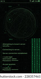 Hacking Smartphone Bildschirm mit Code-Fenster Cracking Passwort. 