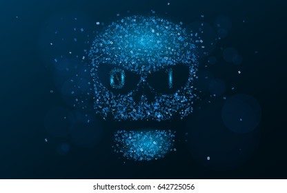 Hacking system. An abstract, luminous skull of blue color from a binary code. The data is under threat. Programming in design. Vector illustration. EPS 10