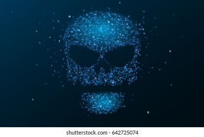 Hacking system. An abstract, luminous skull of blue color from a binary code. The data is under threat. Hi-tech and programming. Vector illustration. EPS 10