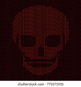 Hacking system. Abstract, luminous skull of red color from programming symbols. Hexadecimal number system. The data is under threat. Vector illustration.