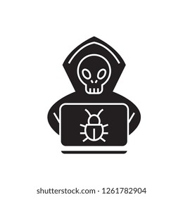Hacking system black vector concept icon. Hacking system flat illustration, sign