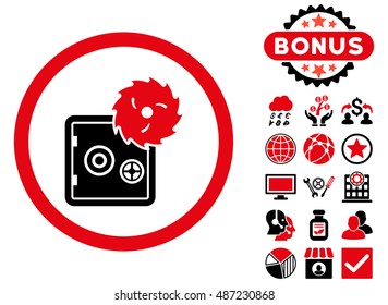Hacking Theft icon with bonus images. Vector illustration style is flat iconic bicolor symbols, intensive red and black colors, white background.