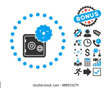 Hacking Theft icon with bonus images. Vector illustration style is flat iconic bicolor symbols, blue and gray colors, white background.