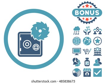 Hacking Theft icon with bonus pictures. Vector illustration style is flat iconic bicolor symbols, cyan and blue colors, white background.