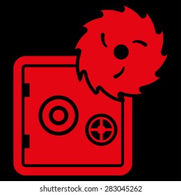Hacking theft icon from Business Bicolor Set. Vector style: flat symbol, red color, rounded angles, black background.