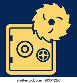 Hacking theft icon from Business Bicolor Set. Vector style: flat symbol, yellow color, rounded angles, blue background.