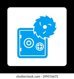 Hacking theft icon. Vector style is blue and white colors, flat rounded square button on a black background.