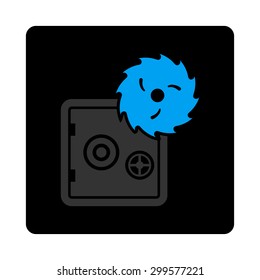 Hacking theft icon. Vector style is bicolor flat symbol, gray and light blue colors, black rounded square button, white background.