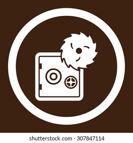 Hacking theft vector icon. This rounded flat symbol is drawn with white color on a brown background.