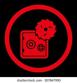 Hacking theft vector icon. This rounded flat symbol is drawn with red color on a black background.