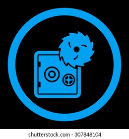 Hacking theft vector icon. This rounded flat symbol is drawn with blue color on a black background.