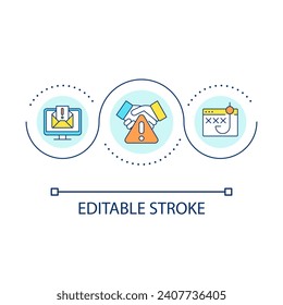 Hacking tricks loop concept icon. Spam emails. Digital hazard. Phishing attacks. Cyberthreats abstract idea thin line illustration. Isolated outline drawing. Editable stroke. Arial font used