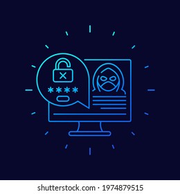 hacking, unauthorized access line vector icon