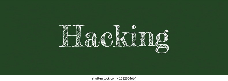 Hacking word concept. "Hacking" on chalkboard. Use for cover, banner, blog. 