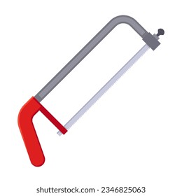 Hacksaw para construir la ilustración vectorial de la casa de aves. Dibujo de herramienta para metal y equipo para el pajar sobre fondo blanco. Carpintería, concepto de madera