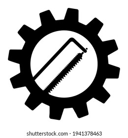 Hacksaw carpentry tool in gear flat icon for apps and websites