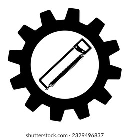 Hacksaw carpentry tool in gear flat icon for apps and websites