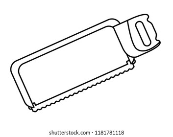 Hacksaw construction tool in black and white