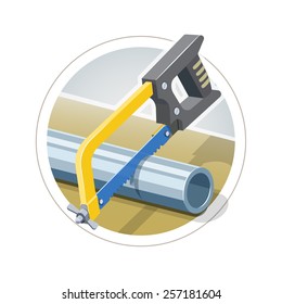 Hacksaw cut metallic pipe. Eps10 vector illustration. Isolated on white background