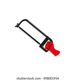 Hacksaw in hand.