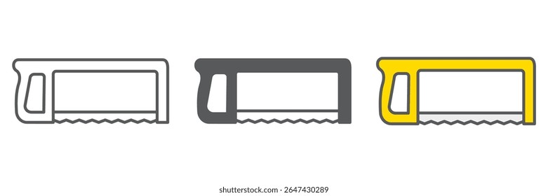 Hacksaw icon collection, construction and carpentry, handsaw sign vector set graphics, editable stroke linear icon, eps 10