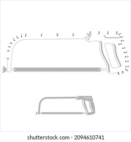 Hacksaw Icon Connect The Dots, Hand Cutting Tool Icon Vector Art Illustration, Puzzle Game Containing A Sequence Of Numbered Dots