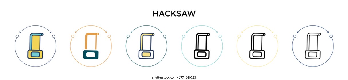 Hacksaw Icon in vollem, dünnen Linie, Umriss und Strich Stil. Vektorgrafik von zwei farbigen und schwarzen hacksaw-Vektorgrafiken-Designs kann für mobile, ui, web-basierte