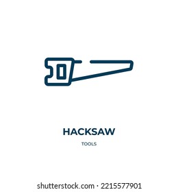 Hacksaw-Symbol. Lineare Vektorgrafik aus der Werkzeugsammlung. Umriss-Hacksaw-Icon-Vektorgrafik. Dünnliniensymbol für Web- und mobile Apps, Logo, Printmedien.