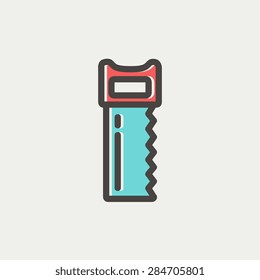 Hacksaw icon thin line for web and mobile, modern minimalistic flat design. Vector icon with dark grey outline and offset colour on light grey background.