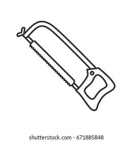 Hacksaw linear icon. Construction tool thin line illustration. Contour symbol. Renovation and repair instrument. Vector isolated outline drawing