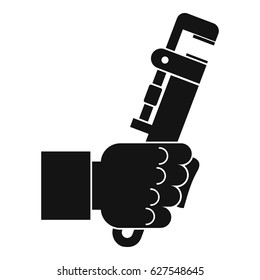 Hacksaw in man hand icon in simple style isolated on white background vector illustration