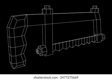 Hacksaw manual o Hand hacksaw. Ilustración vectorial de malla de polietileno baja