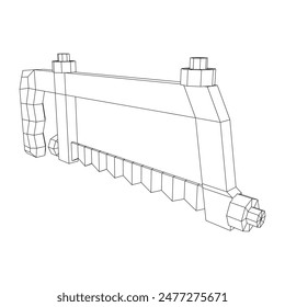 Hacksaw manual or Hand hacksaw. Wireframe low poly mesh vector illustration
