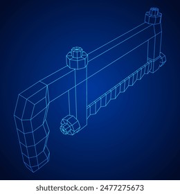 Hacksaw manual o Hand hacksaw. Ilustración vectorial de malla de polietileno baja