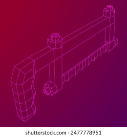 Hacksaw manual or Hand hacksaw. Wireframe low poly mesh vector illustration