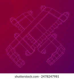 Hacksaw manual or Hand hacksaw. Wireframe low poly mesh vector illustration