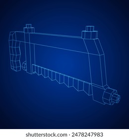 Hacksaw manual or Hand hacksaw. Wireframe low poly mesh vector illustration