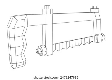 Hacksaw manual or Hand hacksaw. Wireframe low poly mesh vector illustration